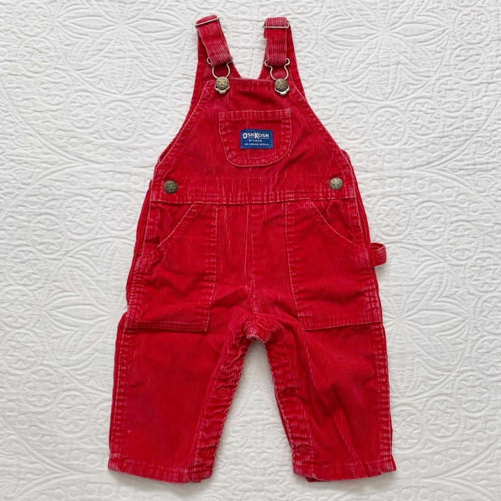 Vintage Union Made Osh‎ Kosh B'Gosh Red Corduroy Overalls (12 Months)